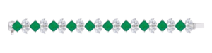 Cuff Bracelet in White Swarovski Zirconia with Square Shaped Man-Made Emeralds