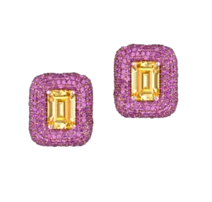 Ear Studs in Yellow & Pink Swarovski Zirconia Stones