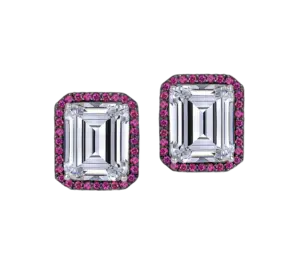 Halo Ear Studs in White & Pink Swarovski Zirconia Stones