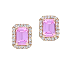 Halo Ear Studs in White & Octagon Shaped Pink Swarovski Zirconia Stones
