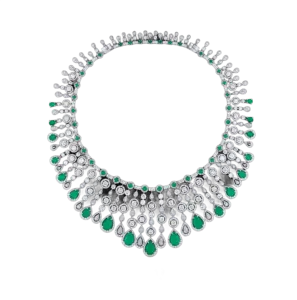 Necklace in White & Yellow Swarovski Zirconia with Man-Made Emeralds