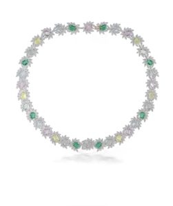 Cocktail Neck Piece in White Swarovski Zirconia with Multi Colored Man-Made Stones