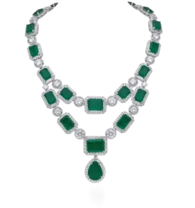 Cocktail Necklace in White Swarovski Zirconia with Man-Made Emeralds
