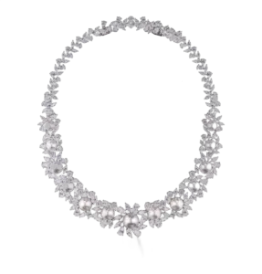 Cocktail Necklace in White Swarovski Zirconia & White Korean Pearls