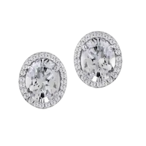 Halo Ear Studs in Oval Shaped White Swarovski Zirconia Stones