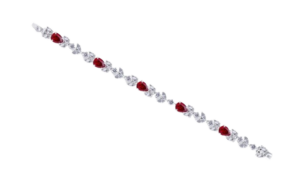 Cuff Bracelet in White Swarovski Zirconia & Pear Shaped Man-Made Rubies