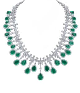 Necklace in White Swarovski Zirconia with Man-Made Emeralds