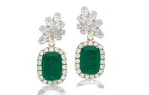 Cocktail Earrings in Swarovski Zirconia & Octagon Shaped Man-Made Emeralds