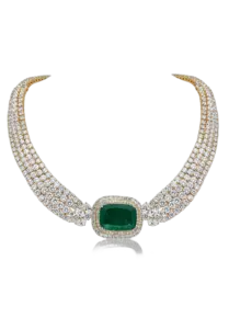 Cocktail Necklace in White Swarovski Zirconia & Octogan Shaped Man-Made Emeralds