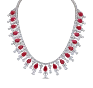 Cocktail Necklace in White Swarovski Zirconia & Pear Shaped Man-Made Rubies