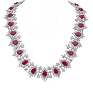 Neck Piece in Multi Shaped White Swarovski Zirconia & Pear Shaped Man-Made Rubies
