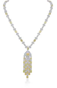 Opera Necklace in White & Yellow Multi Shaped Swarovski Zirconia Stones