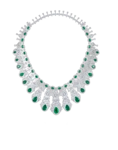Bridal Necklace in White Swarovski Zirconia with Oval & Pear Shaped Man-Made Emeralds