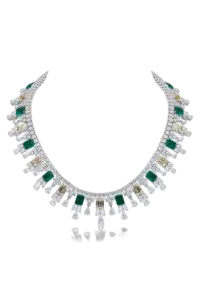 Cocktail Necklace in Yellow & White Swarovski Zirconia with Man-Made Emeralds