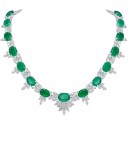 Cocktail Necklace in Multi Shaped White Swarovski Zirconia & Man-Made Emeralds