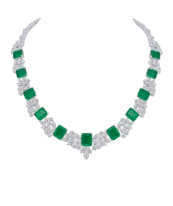 Cocktail Necklace in White Swarovski Zirconia & Octagon Shaped Man-Made Emeralds