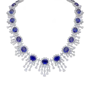 Neck Piece in Multi Shaped White Swarovski Zirconia & Oval Shaped Man-Made Sapphire
