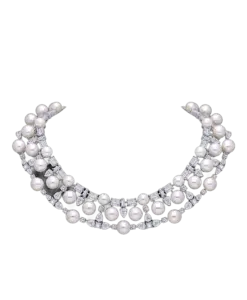 Necklace in Mix Shaped White Swarovski Zirconia with White Korean Pearl