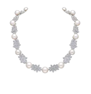 Necklace in Mix Shaped White Swarovski Zirconia with White Korean Pearl
