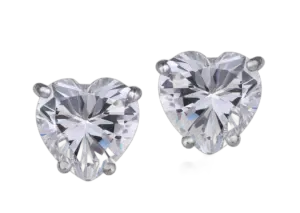 Ear Studs in Heart Shaped White Swarovski Zirconia Stones